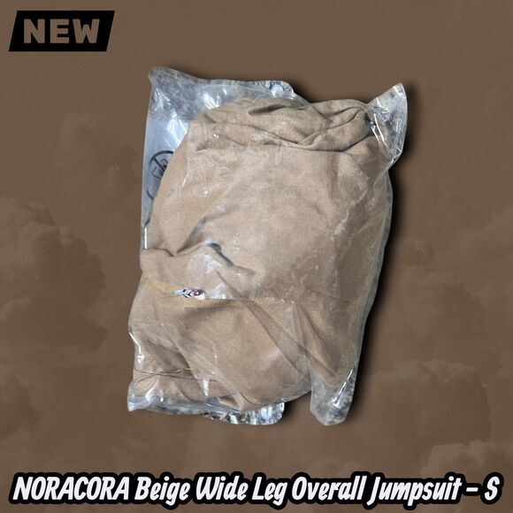 NEW NORACORA Beige Wide Leg Overall Jumpsuit Adjustable Straps Size S - Picture 2 of 12